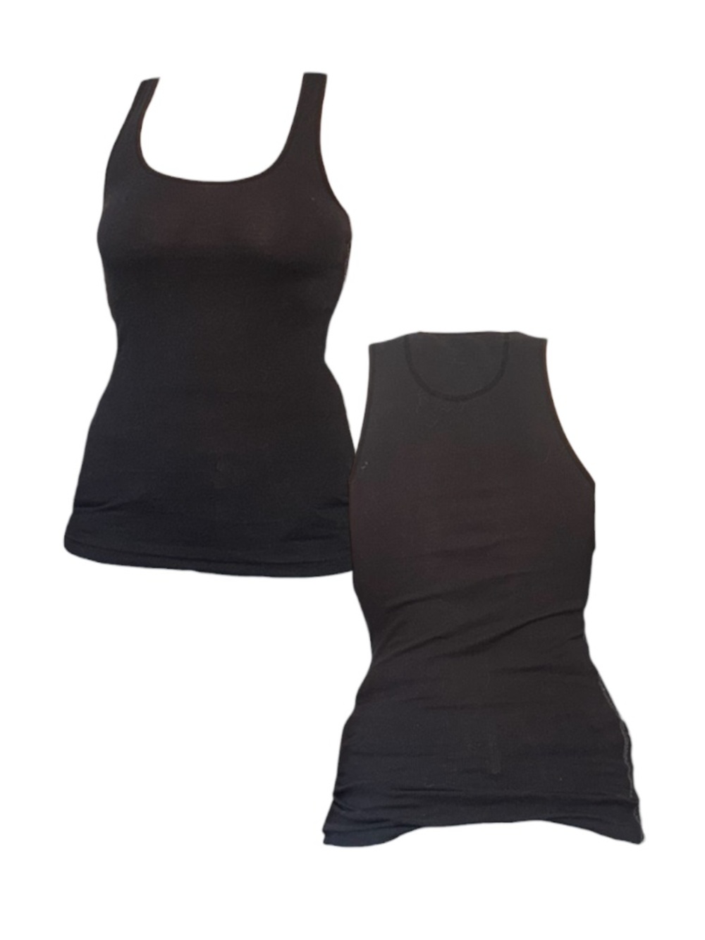 Black Ribbed Tank Top With Silver Stitching